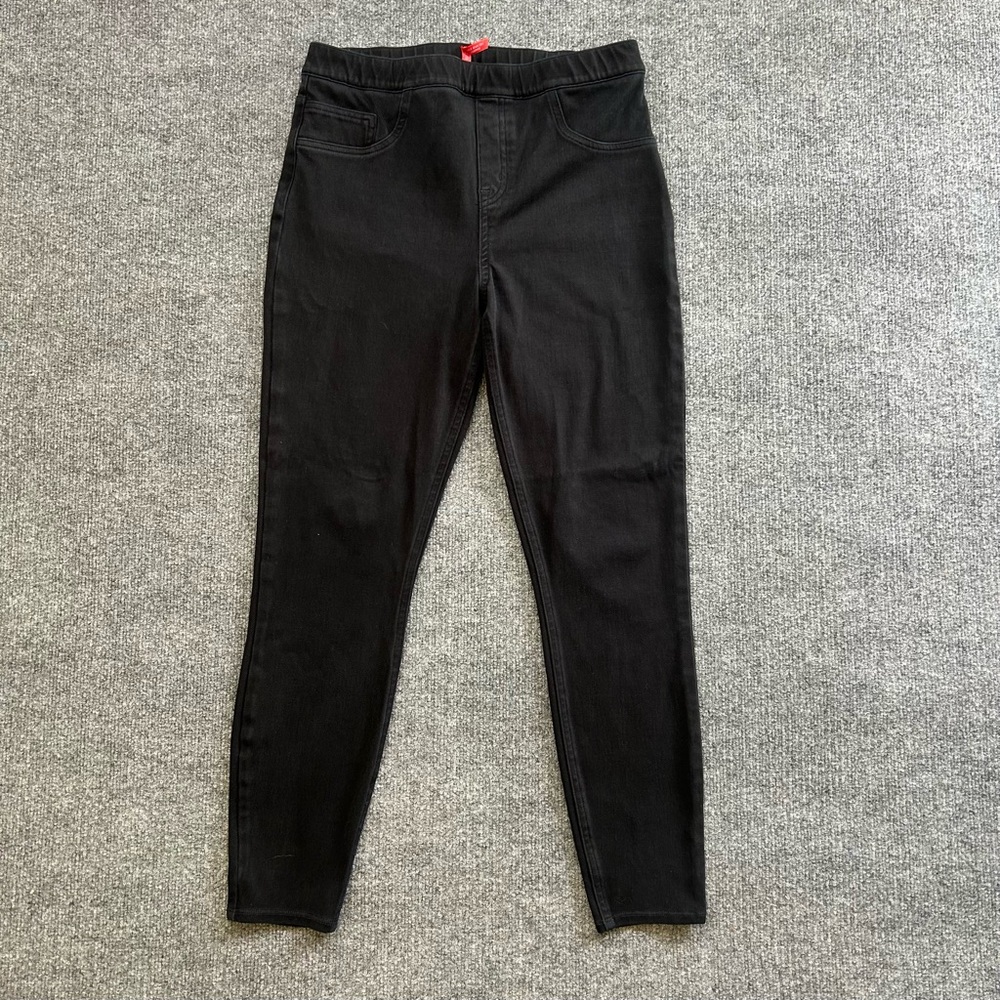 SPANX Black Pull On Skinny Pants Size Large High Rise Stretch Slim Leg